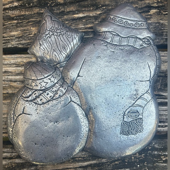 VINTAGE CARSON STATESMETAL SNOWMEN MELT YOUR HEART SECTIONED PEWTER PLATE USA C8 - Picture 2 of 7